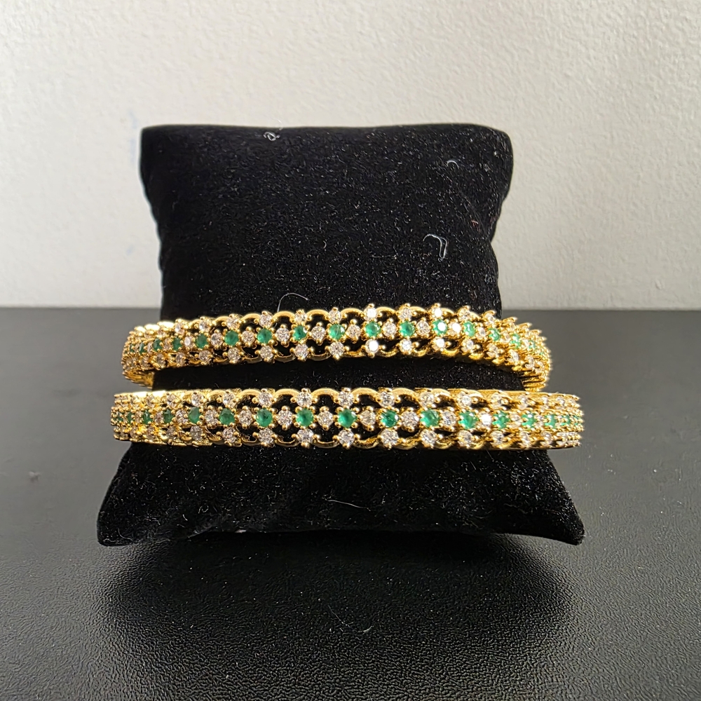 Watch Gold / Genuine Emerald & Diamond Simulant Bangle Bracelet Set